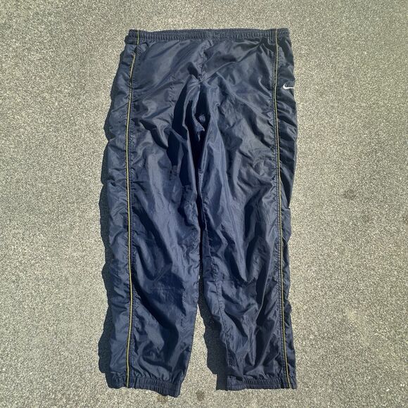 Vintage 90's Nike Track Pants Mens Medium Sweatpants Navy Blue Nylon Windbreaker - Picture 1 of 10